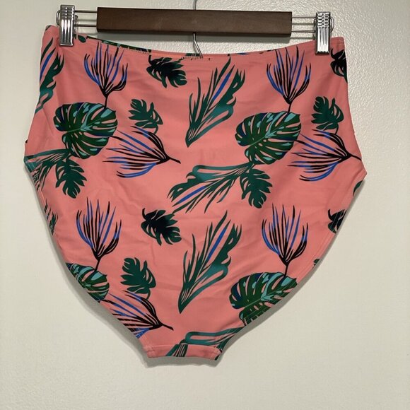 Bikini Bathing Suit Size L Pink Tropical Print Bottom High Cut NWOT - Picture 2 of 6